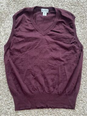 Tricots St. Raphael Wool Sweater Vest V-Neck Burgundy Plum XL Vintage